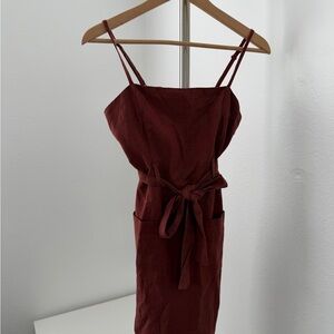 Primark Burgundy Sleeveless Tie-Waist Mini Dress